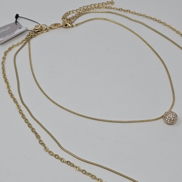 Chico’s Gold Tone Convertible 3 Strand Crystal Ball Layered Statement Necklace - Picture 8 of 15